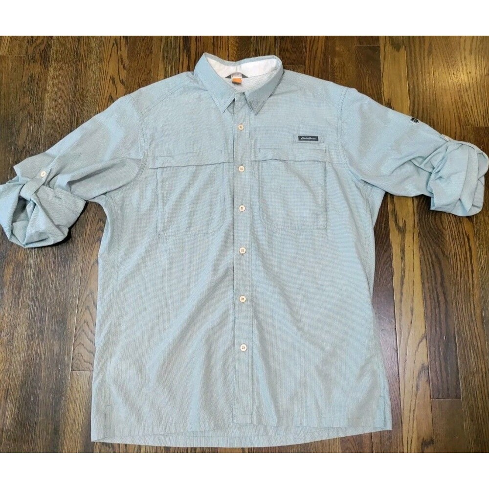 Eddie Bauer Button Down Shirt Mens L Green Performance Vented Hiking Fishing